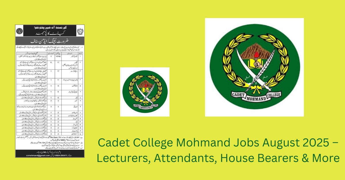 Cadet College Mohmand Jobs August 2025 – Lecturers, Attendants, House Bearers & More
