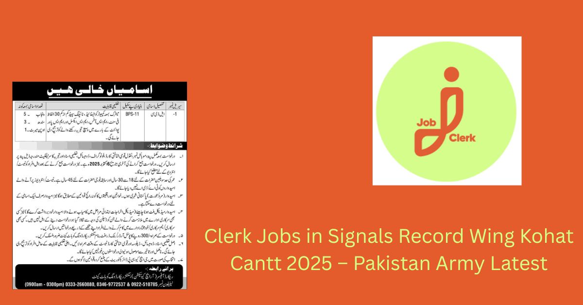 Clerk Jobs in Signals Record Wing Kohat Cantt 2025 – Pakistan Army Latest