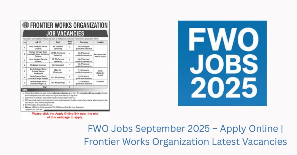FWO Jobs September 2025 – Apply Online | Frontier Works Organization Latest Vacancies