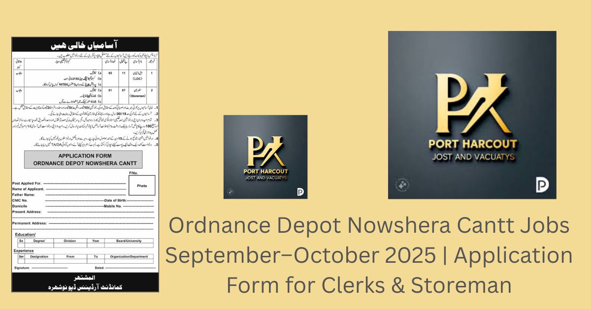 Ordnance Depot Nowshera Cantt Jobs September–October 2025 | Application Form for Clerks & Storeman